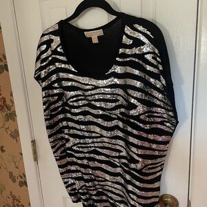 Michael Kors Black and Silver Sequin Zebra Top